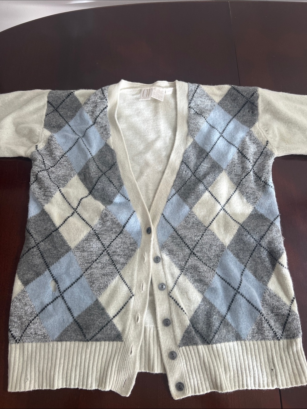 🌞 CW Clifford & Wills Moth eaten Lambswool Angora Rabbit Hair Argyle Cardigan M